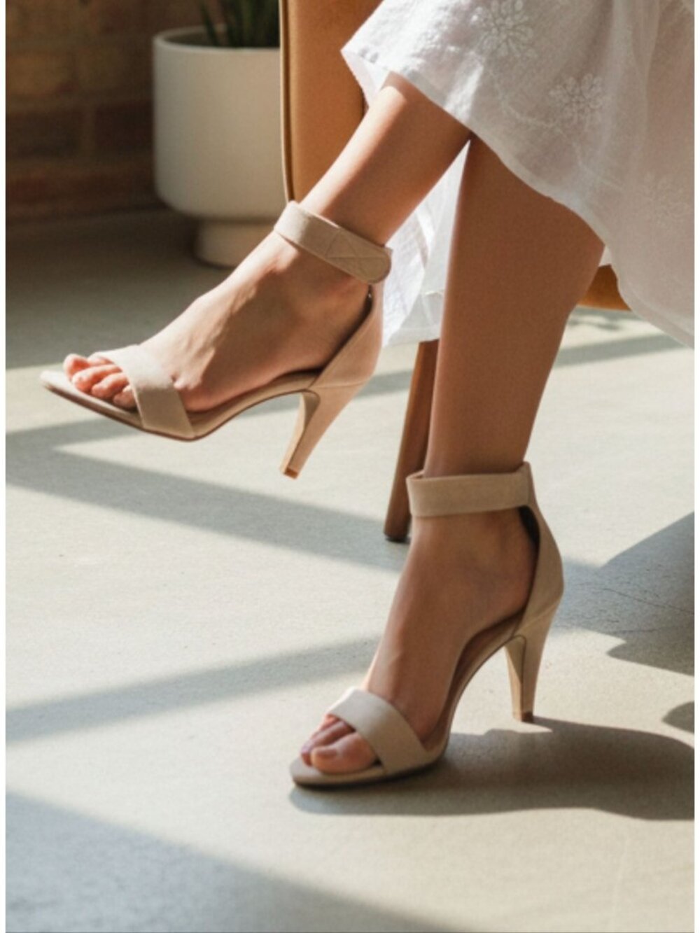 Taupe Suede Open-Toe Heels With Ankle Strap Bella Marie Brand